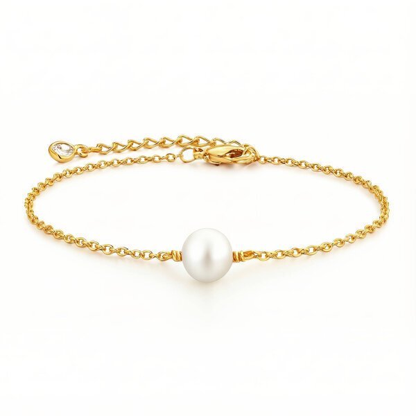 18k Gold Plated Chain Pearl Bracelet