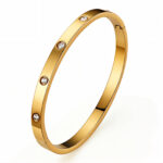 18K gold-plated stainless steel bangle with cubic zirconia inserts