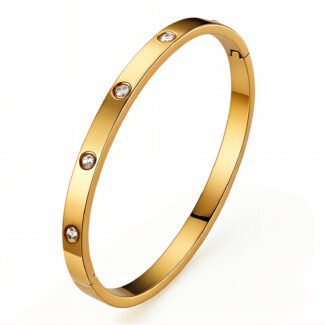 18K gold-plated stainless steel bangle with cubic zirconia inserts