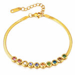 Gold plated bracelet with rainbow cubic zirconia stones and adjustable chain