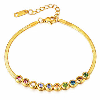 Gold plated bracelet with rainbow cubic zirconia stones and adjustable chain