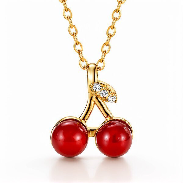 18K Gold plated chain With Cherry Pendant Necklace